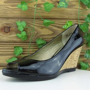 GNW Women Peep Toe Heel Shoes Molly Black Synthetic Size 8.5 Medium (B, M)